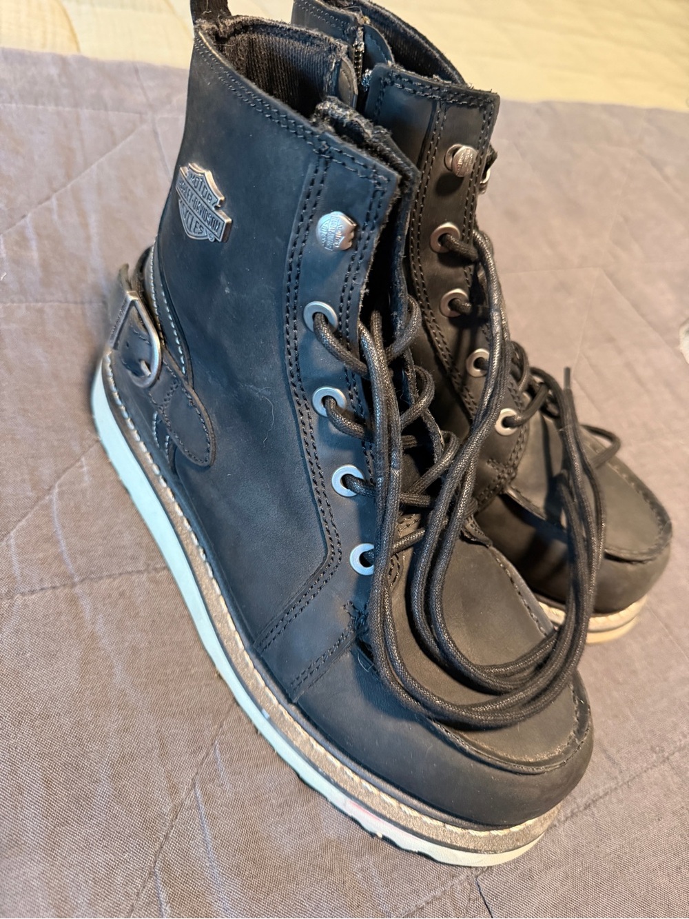 Harley-Davidson Lace-Up Moto Boot with White Trim